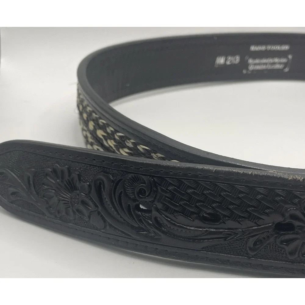 Ranger Belt Company Hand Tooled Black Leather Western Belt Men's Size 44 Braided